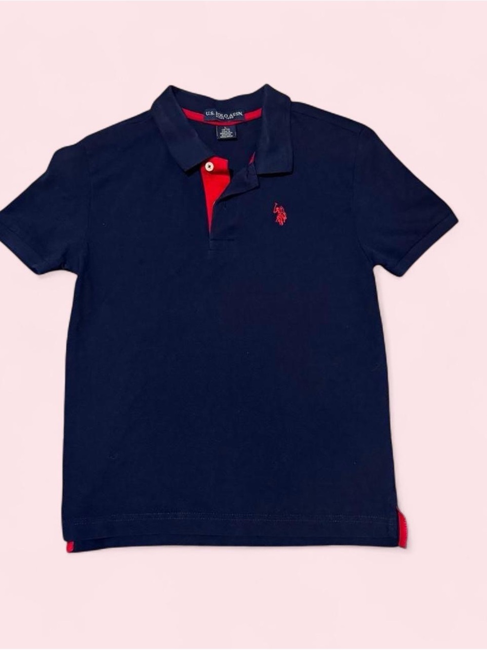 U.S. Polo Assn. Boys Navy Blue Red Logo Polo Shirt Kids L 10-12